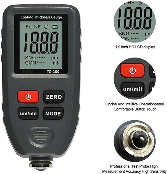 True Sense Plastic 0-1300um Digital Metal Coating Thickness Gauge, TC-100