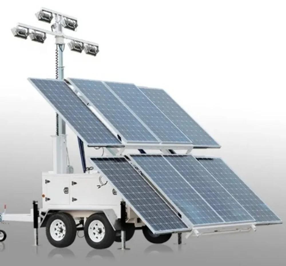5 kW टेलीस्कोपिक मोबाइल सोलर टावर लाइट 9 मीटर मस्त के साथ