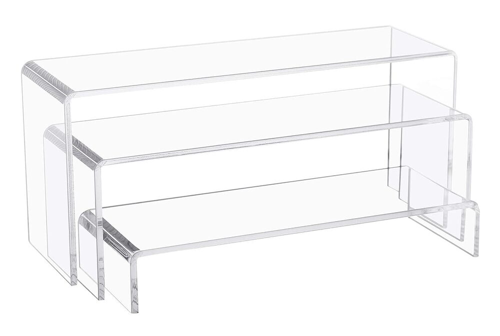 Rasper Clear Acrylic Display Risers 3 Tier Step Organizer Stands for Collectibles Cosmetics Perfumes Jewelry Cupcakes Figures Shoes & Dessert Display Acrylic 3 Step Tray For Shop Counter(Set Of 3 Pcs)