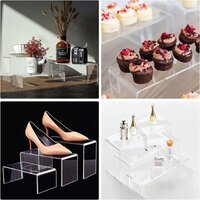 Rasper Clear Acrylic Display Risers 3 Tier Step Organizer Stands for Collectibles Cosmetics Perfumes Jewelry Cupcakes Figures Shoes & Dessert Display Acrylic 3 Step Tray For Shop Counter(Set Of 3 Pcs)