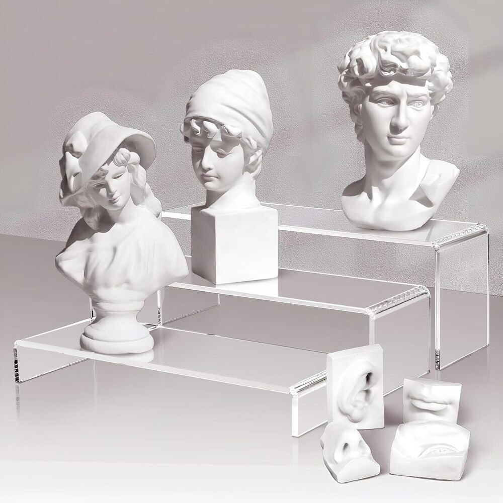 Rasper Clear Acrylic Display Risers 3 Tier Step Organizer Stands for Collectibles Cosmetics Perfumes Jewelry Cupcakes Figures Shoes & Dessert Display Acrylic 3 Step Tray For Shop Counter(Set Of 3 Pcs)