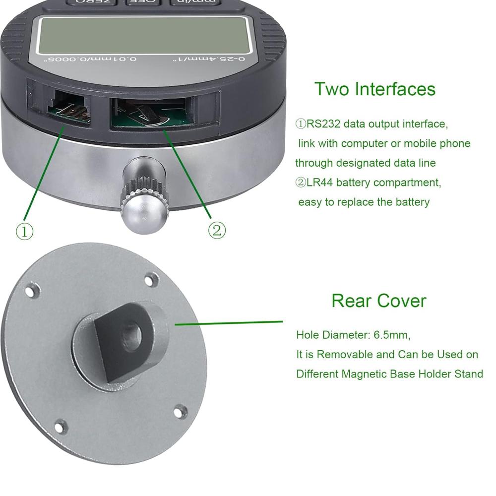 True Sense Digital Dial Indicator Gauge Inch/Metric 0-1 Inch/25.4mm High Resolution 0.01mm, DDI-01