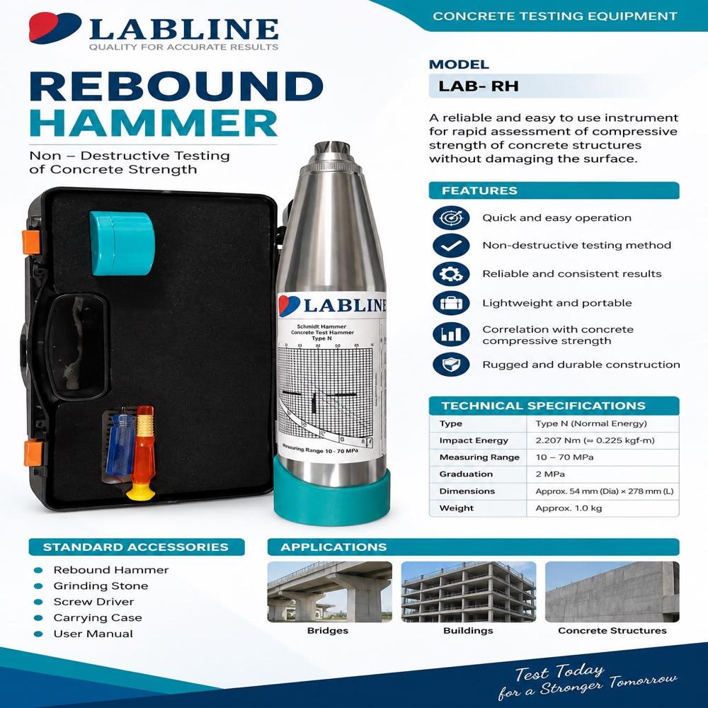 Rebound Hammer Test - Stainless Steel, Digital, Lcd Display, 10-70 N/mm2 Range, 0.735 J Impact Energy, Astm C805
