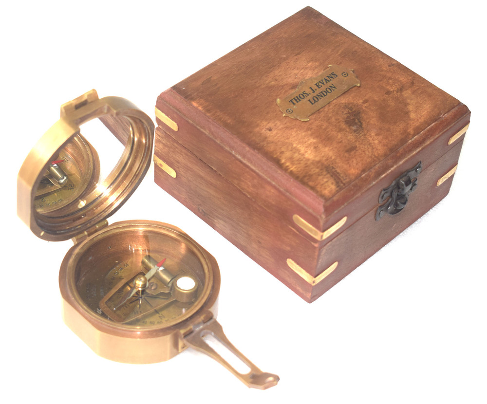 Antique Brass Nautical Compass with Wooden Box | Vintage Marine Navigation Instrument | Gift Collectible