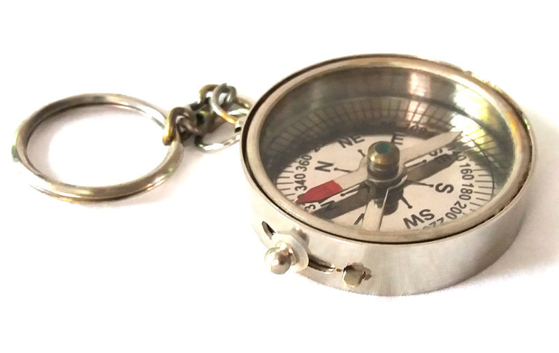 Antique Brass Nautical Compass Keychain | Mini Marine Navigation Keyring | Gift Souvenir Collectible