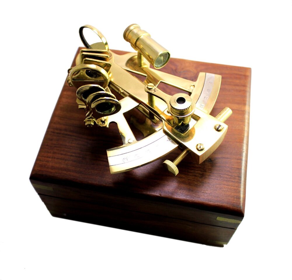 Antique Brass Nautical Sextant with Wooden Box | Vintage Marine Navigation Instrument | Gift Collectible