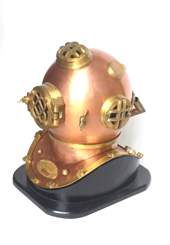 Antique Brass Nautical Diving Helmet with Base | Vintage Marine Diver Helmet Decor | Collectible Showpiece