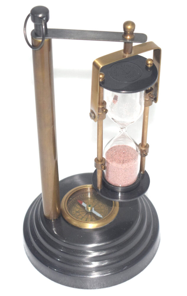Antique Brass Nautical Hanging Sand Timer Hourglass | Vintage Maritime Wall Decor | Gift Collectible