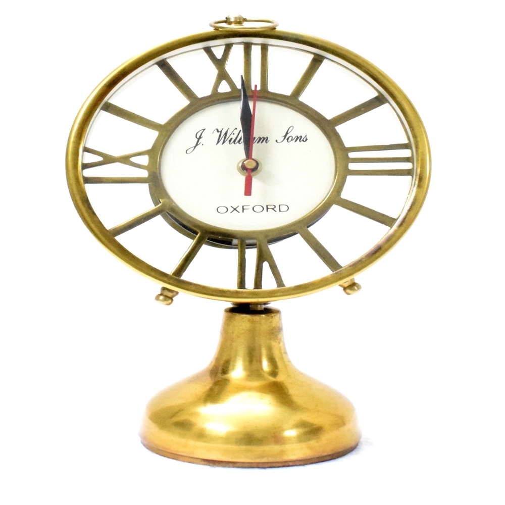 Antique Brass Roman Table Clock with Metal Base | Vintage Desk Clock | Nautical Decor Gift
