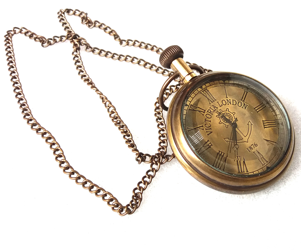 Antique Brass Pocket Watch with Chain | Vintage Classic Timepiece | Elegant Gift Collectible