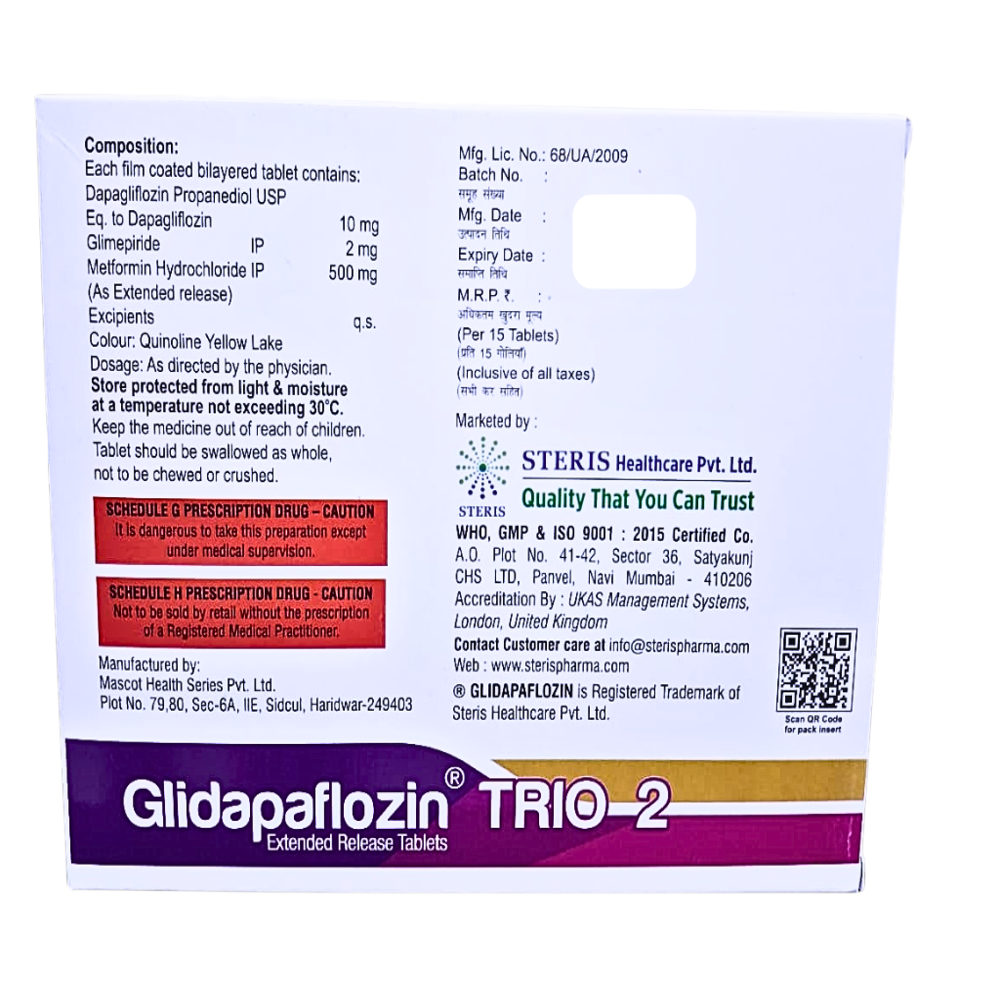 Dapagliflozin 10mg, Glimepiride 2mg & Metformin Hydrochloride 500mg  Tablets