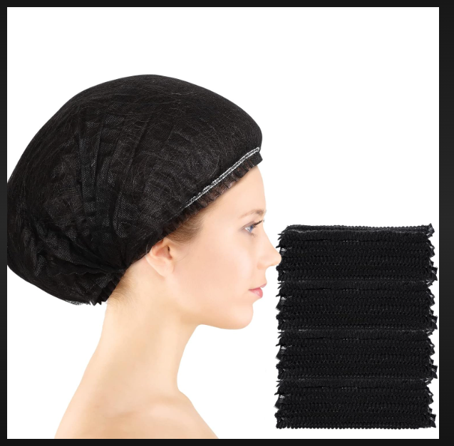Bouffant Cap Black - Non-woven Fabric, Adjustable Fit | Lightweight, Breathable Design, Ideal For Food Service And Medical Environments