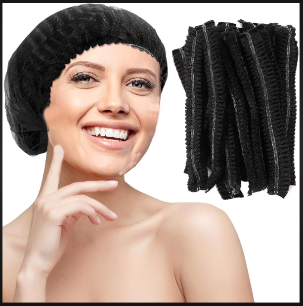 Bouffant Cap Black - Non-woven Fabric, Adjustable Fit | Lightweight, Breathable Design, Ideal For Food Service And Medical Environments