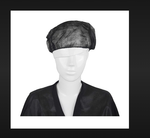 Bouffant Cap Black - Non-woven Fabric, Adjustable Fit | Lightweight, Breathable Design, Ideal For Food Service And Medical Environments