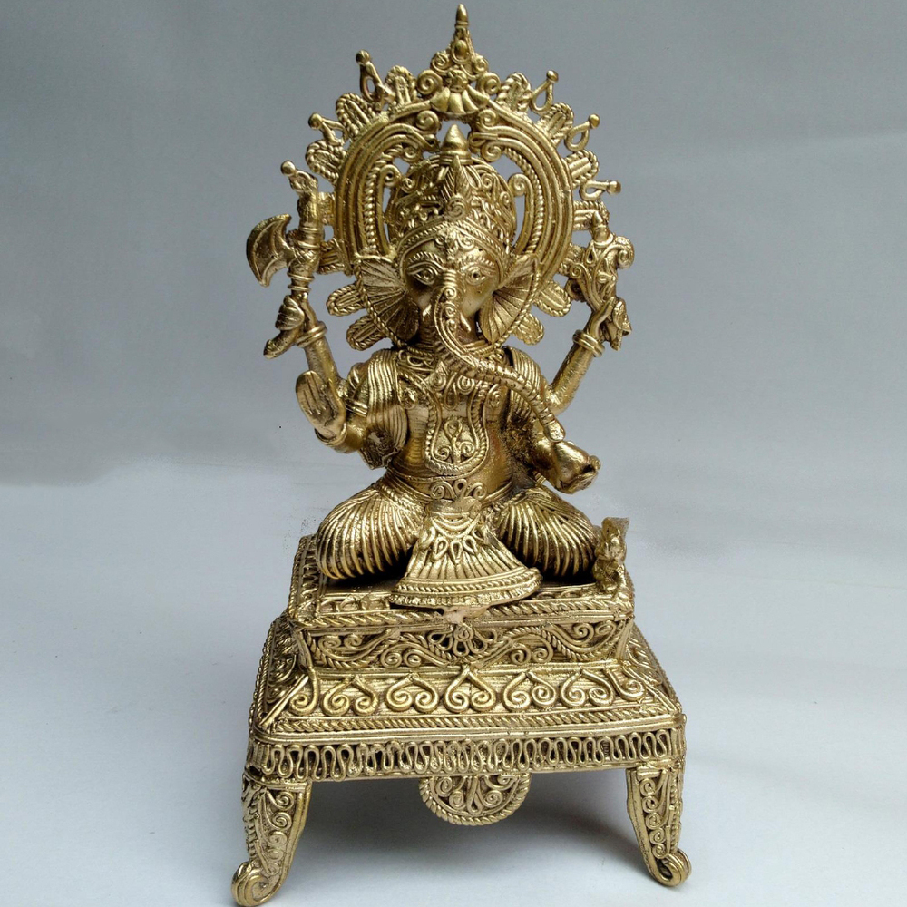 8 Inch Sitting Ganesh Ji On Chowki Statue