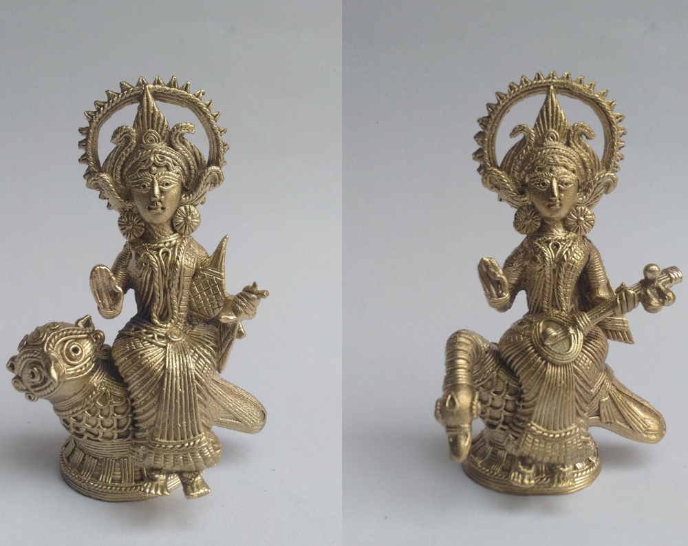5.5 Inch Laxmi And Saraswati Ji Sitting On Owl And Swan Statue