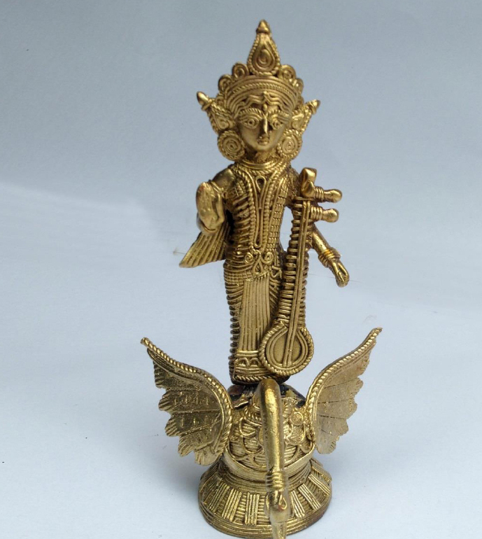 8.5 Inch Saraswati Ji Sitting On Owl And Swan Statue