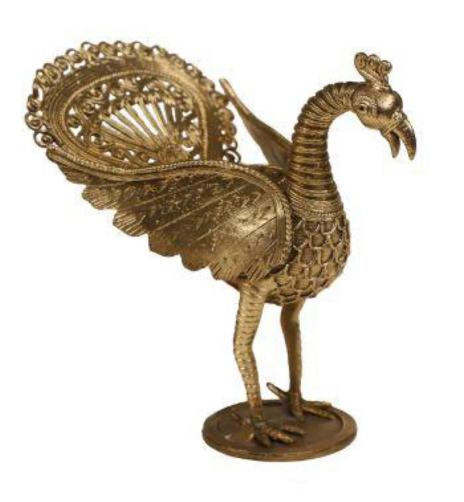 10 Inch Brass Peacock Statue