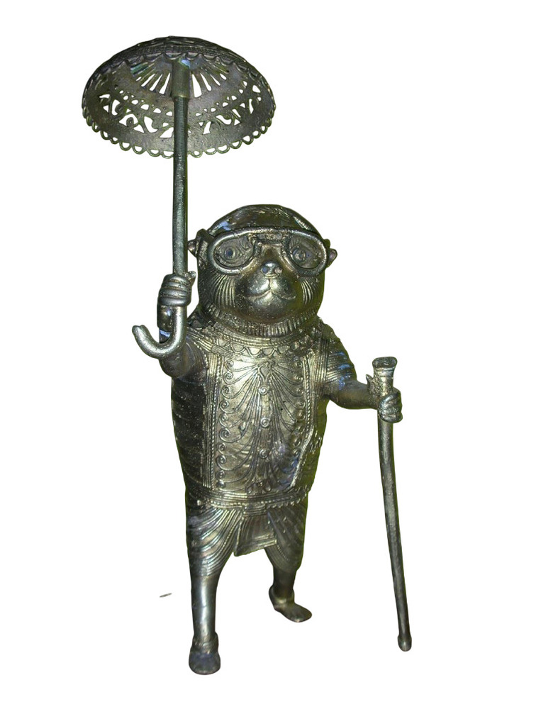 11 Inch Brass Frog With Umbrella Statue