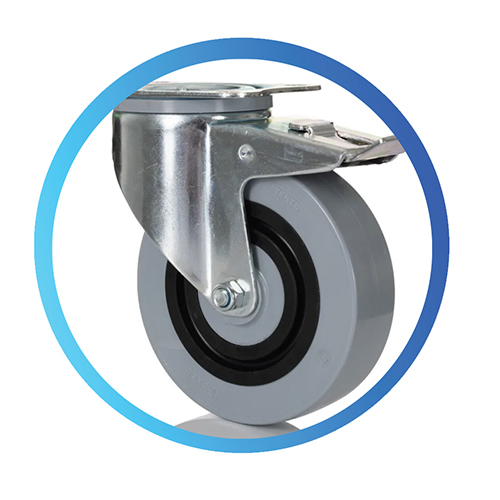 9019 Wheel Material Antistatic TPR - 100x32 mm, 703 Shore A, Zinc Plated | Swivel Caster with Brake, Double Ball Bearing, Antistatic Non-Marking Tread