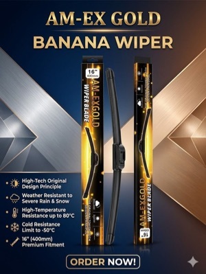 AM-EX GOLD Banana Wiper Blade, featuring a 16-inch (400mm) size designed for aerodynamic performance in severe weather conditions