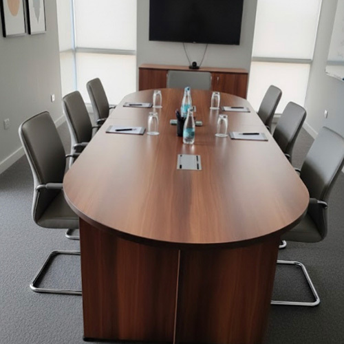 Conference Table - Color: Walnut Brown With Black Base