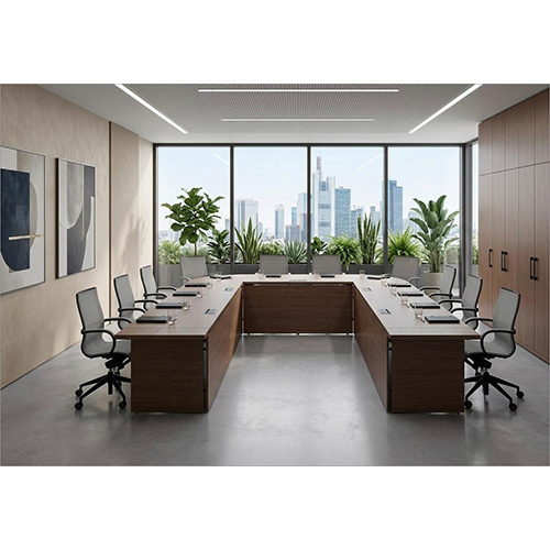 Conference Table - Color: Walnut Brown With Black Base