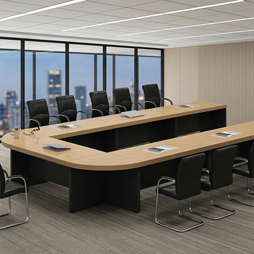 Conference Table - Color: Walnut Brown With Black Base
