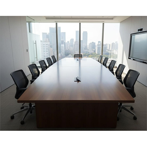 Conference Table - Color: Walnut Brown With Black Base