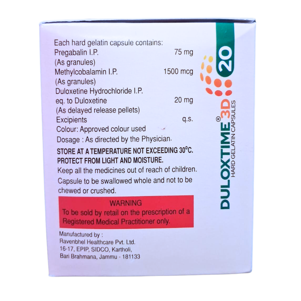 Pregabalin 75 mg,Methylcobalamin 1500 mg & Duloxetine 20 mg Delayed Release Capsules