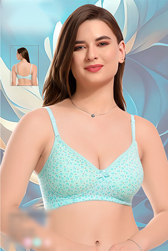 Softy Padded Print 3 Padded Cotton Blend Bra - Cotton Blend, Sizes 30-40, Multi-Color | Wire-Free, Soft Foam Padding, Adjustable Straps, Full Coverage