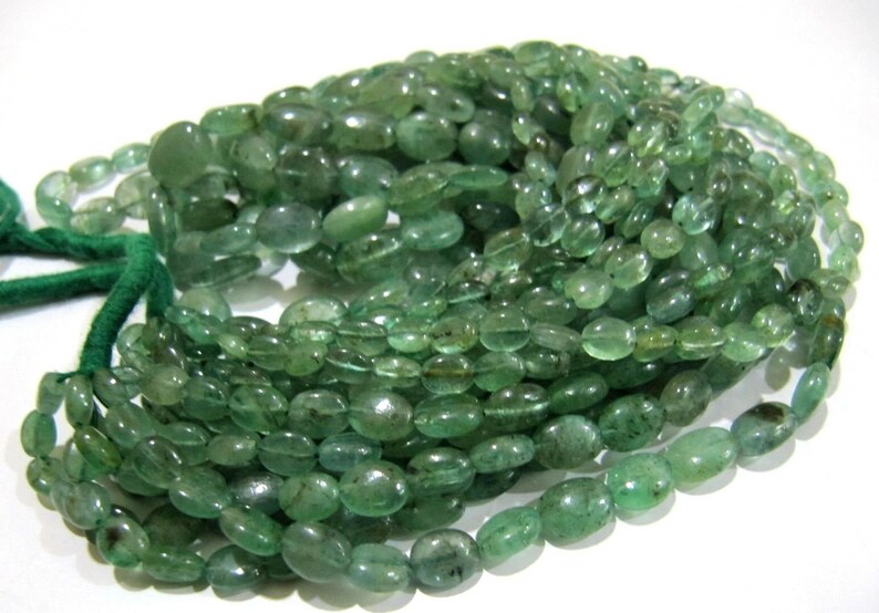 Natural Emerald Oval Plain Smooth Beads Precious Emerald 4x6 to 10x13mm Strand 8 inch long
