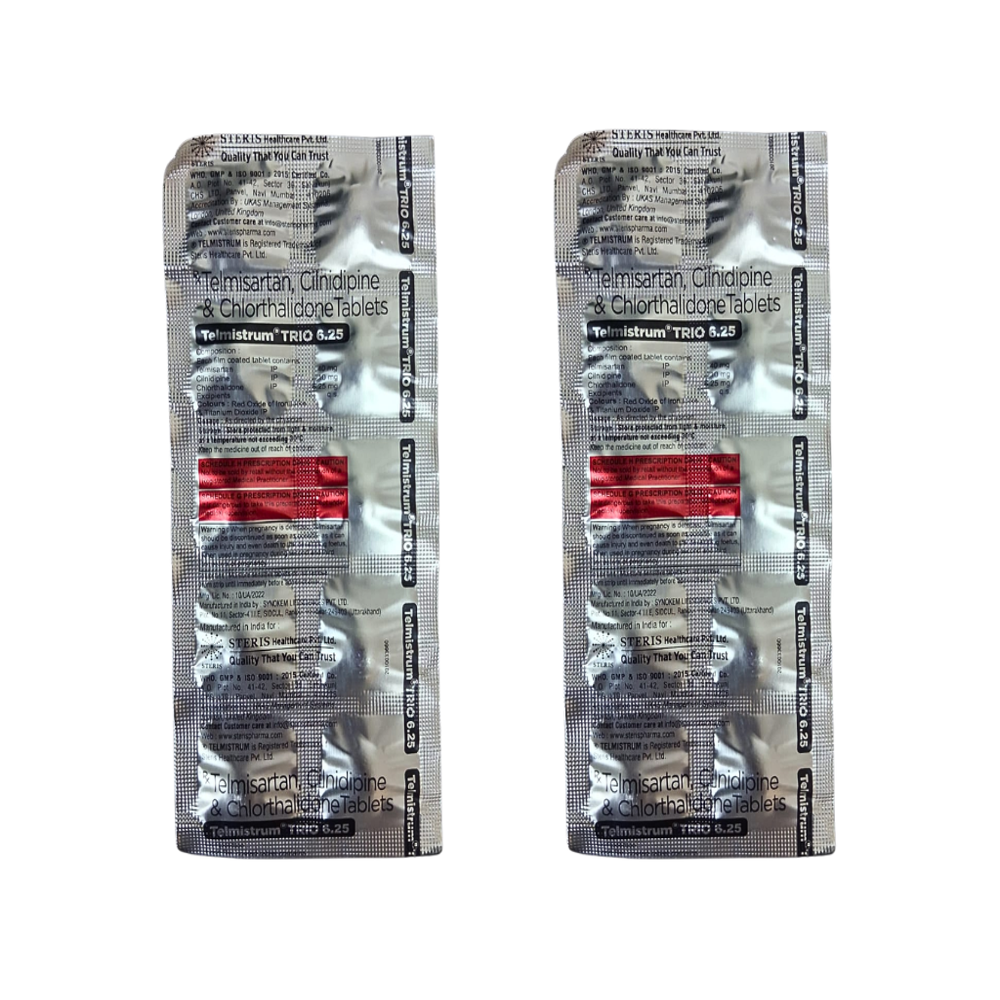 Telmisartan (40mg), Cilnidipine (10mg), Chlorthalidone (6.25mg)