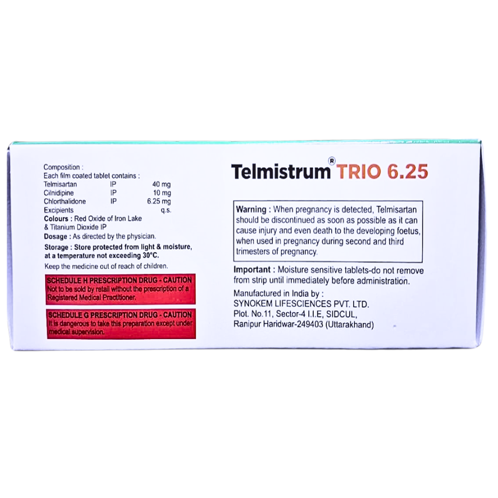 Telmisartan (40mg), Cilnidipine (10mg), Chlorthalidone (6.25mg)
