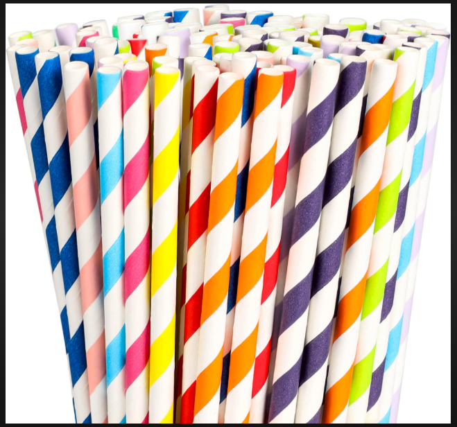 Paper Colored Straw - High-quality Paper, Available In 6, 8, & 10 Mm Sizes, Multicolor Options With Plain And Striped Patterns - Eco-friendly For Events