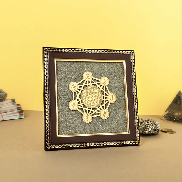 Gayatri Mantra Raw Pyrite Frame for Wisdom and Light