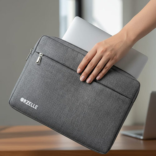 Grey Color Laptop Sleeve With Pouch