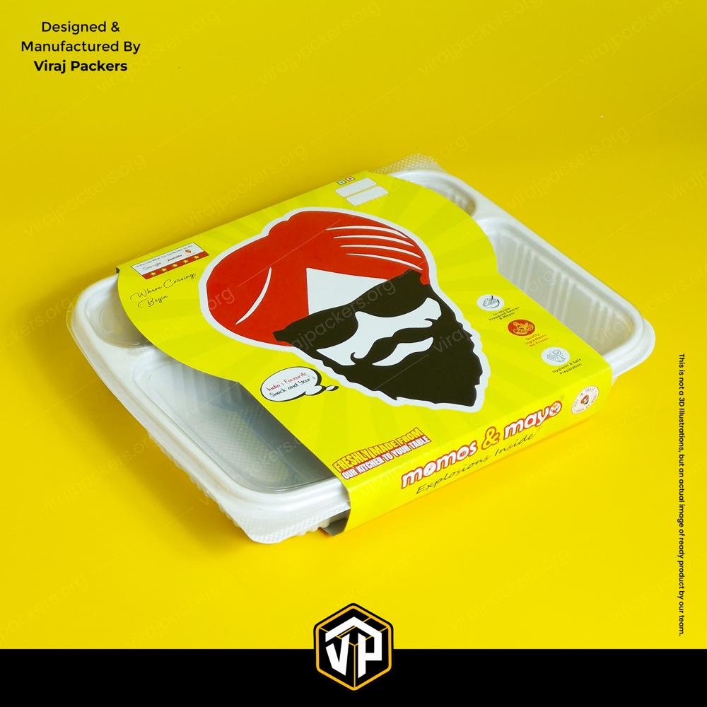 Custom Printed Thali Packaging Sleeve Food Tray Sleeve Disposable Thali Cover