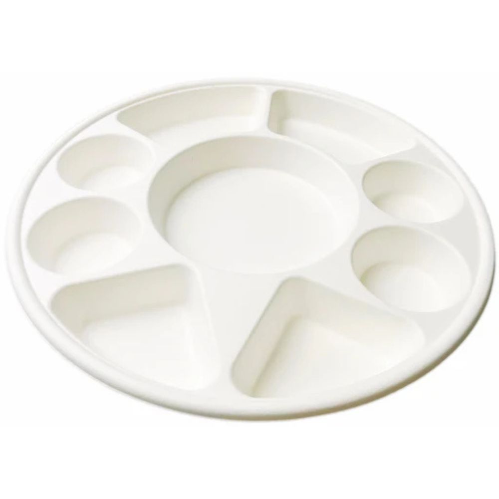 Large Size Plastic Compartment Mess Tray Plate For Serving Complete Meals - Color: White