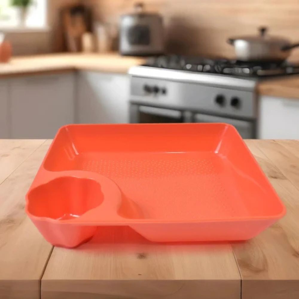 Large Size Plastic Compartment Mess Tray Plate for Serving Complete Meals