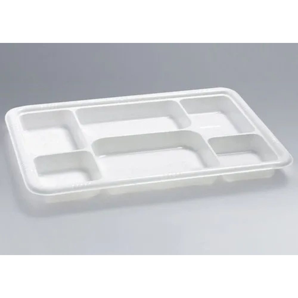 Heavy Plastic Compartment Serving Tray Plate For Daily Mess And Catering Use - Color: White