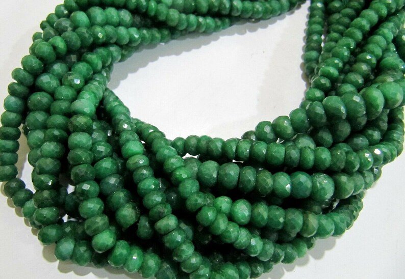 Natural Emerald Corundum Rondelle Faceted 6 to 9mm Graduated Beads Strand 8 inches Long