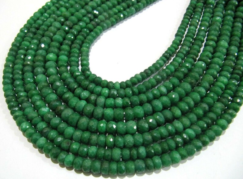 Natural Emerald Corundum Rondelle Faceted 6 to 9mm Graduated Beads Strand 8 inches Long