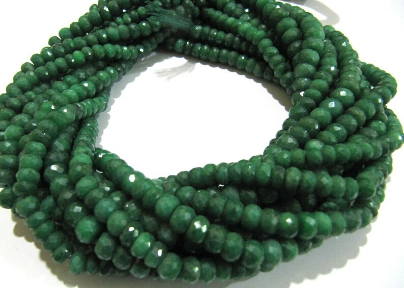 Natural Emerald Corundum Rondelle Faceted 6 to 9mm Graduated Beads Strand 8 inches Long
