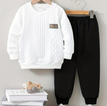 Kids Boys Full Sleeve White And Black Set