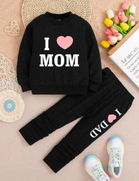 Love Mom+Dad Black Dress For Unisex Kids
