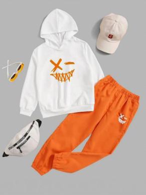 White Orange Kids Girls Hoodie Set