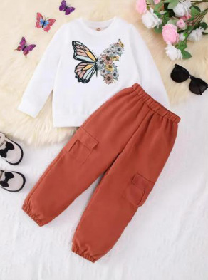 Flower Butterfly Kids Girls Joggers Clothing Set