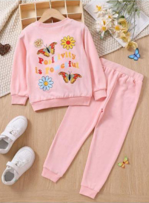 Positivity Pink Girls Top Bottom Kids Girl