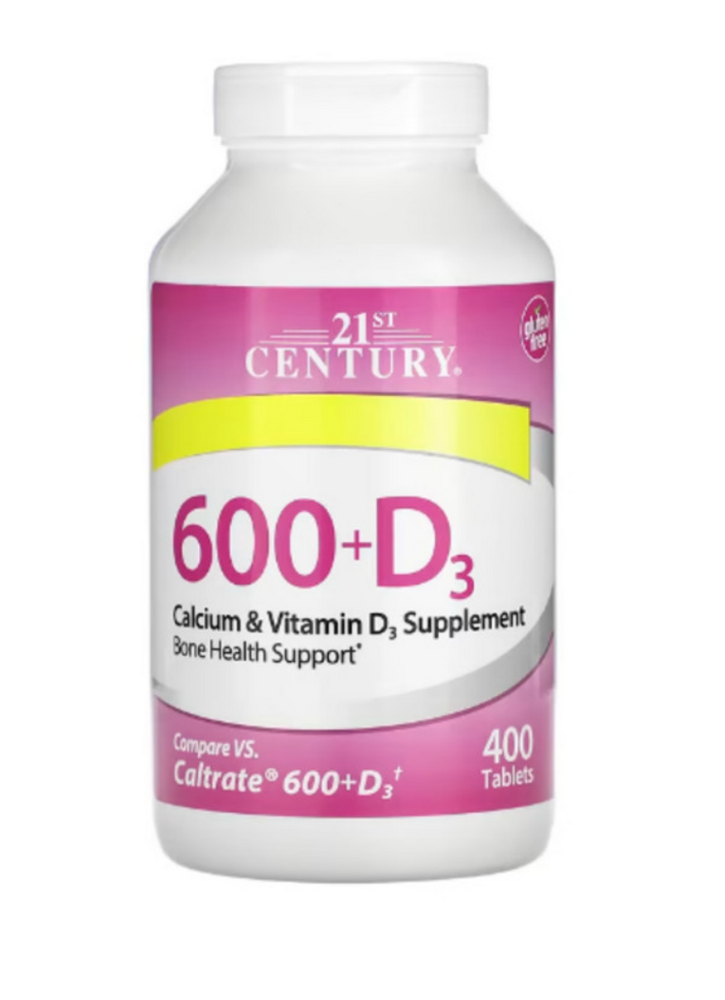 21St Century 600+D3 Calcium & Vitamin D3 Supplement 400 Tablets - Best Before: See Packaging For Expiration Date